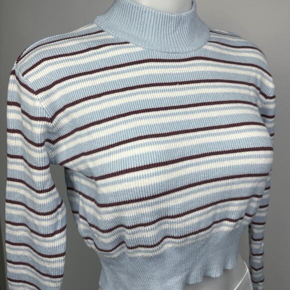 PacSun L.A. Hearts Blue Striped Long Sleeve Mock Neck Crop Sweater Top Size S - Picture 5 of 5